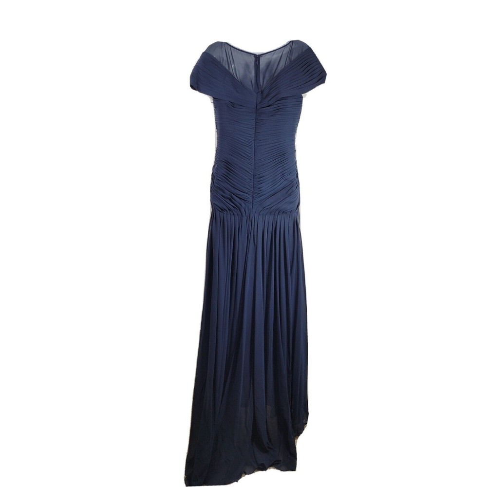 Navy Blue Short-Sleeve Bridal Gown with Embellished Waist - Picture 5 of 9